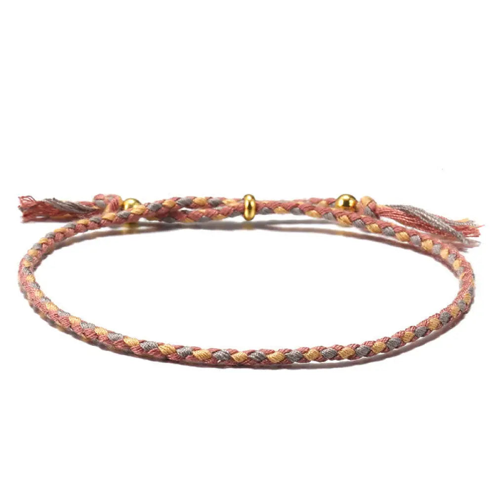Buddha Stones Handmade Colorful Rope Braided Tassel Adjustable Harmony Bracelet - Pink Yellow(Wrist Circumference