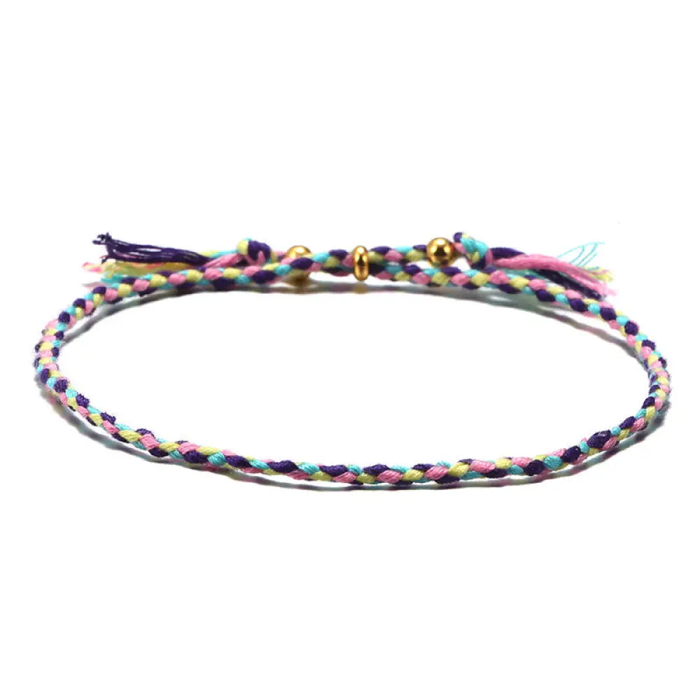 Buddha Stones Handmade Colorful Rope Braided Tassel Adjustable Harmony Bracelet - Purple Blue(Wrist Circumference