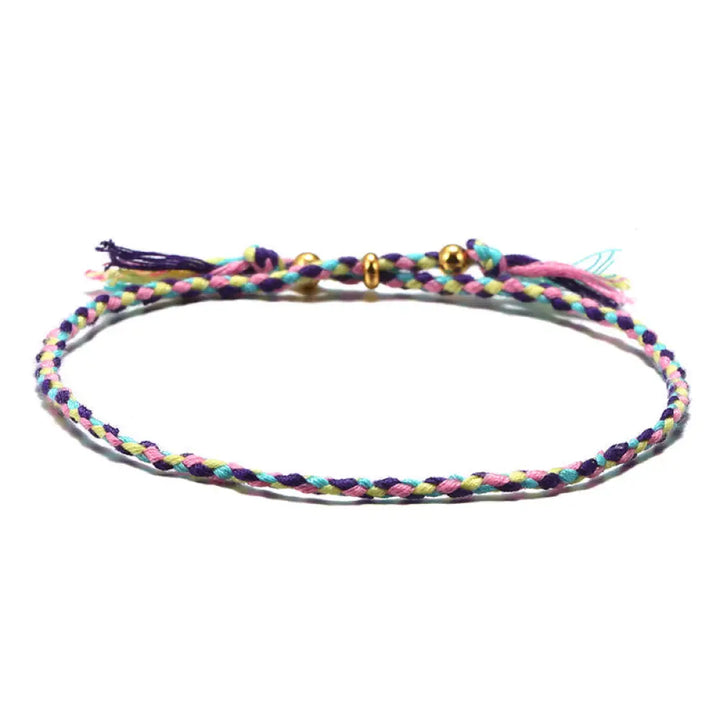 Buddha Stones Handmade Colorful Rope Braided Tassel Adjustable Harmony Bracelet - Purple Blue(Wrist Circumference