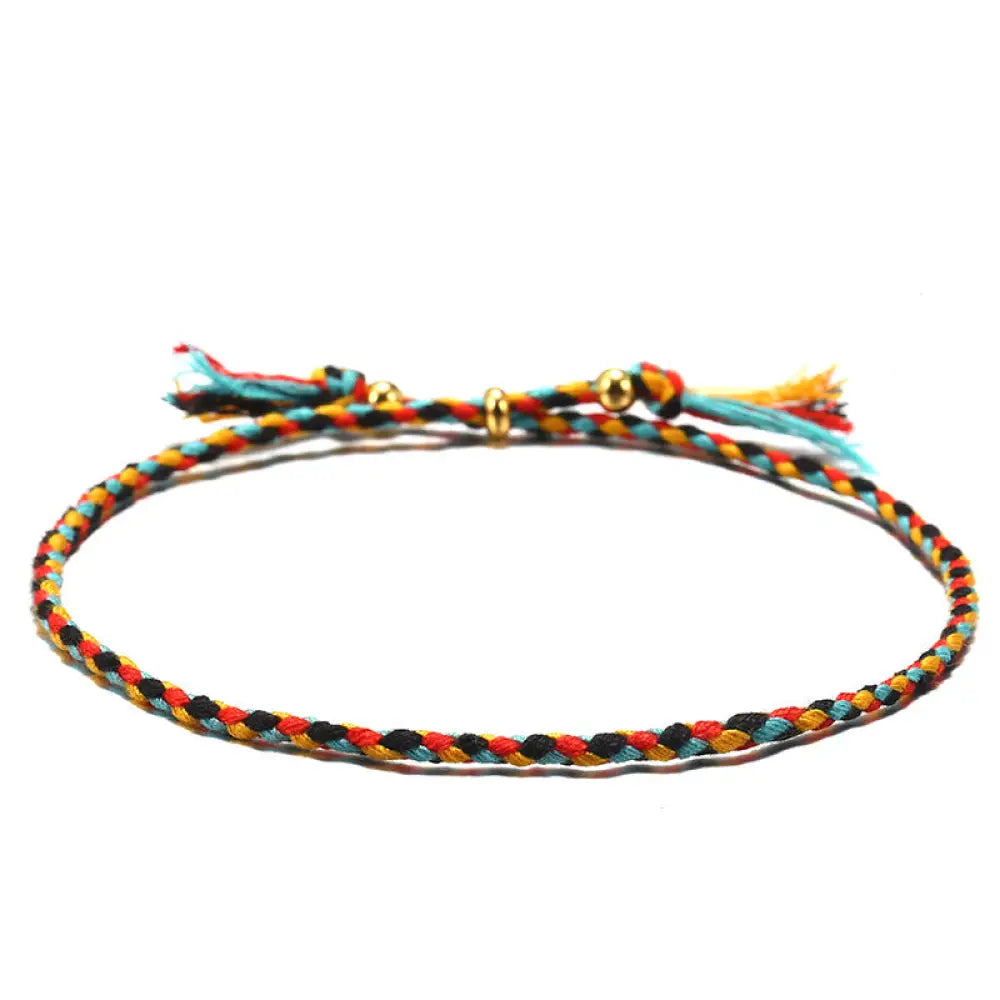 Buddha Stones Handmade Colorful Rope Braided Tassel Adjustable Harmony Bracelet - Red Blue Beige(Wrist Circumference