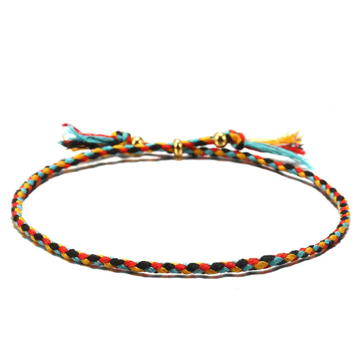 Buddha Stones Handmade Colorful Rope Braided Tassel Adjustable Harmony Bracelet - Red Blue Beige(Wrist Circumference