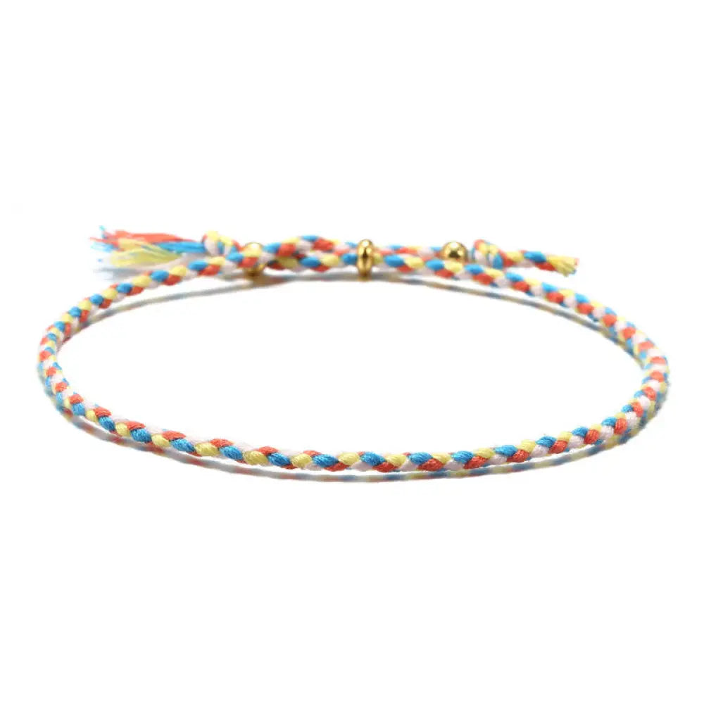 Buddha Stones Handmade Colorful Rope Braided Tassel Adjustable Harmony Bracelet - Yellow Blue Orange(Wrist