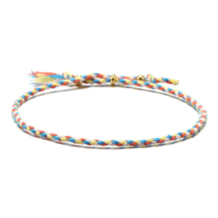 Buddha Stones Handmade Colorful Rope Braided Tassel Adjustable Harmony Bracelet - Yellow Blue Orange(Wrist