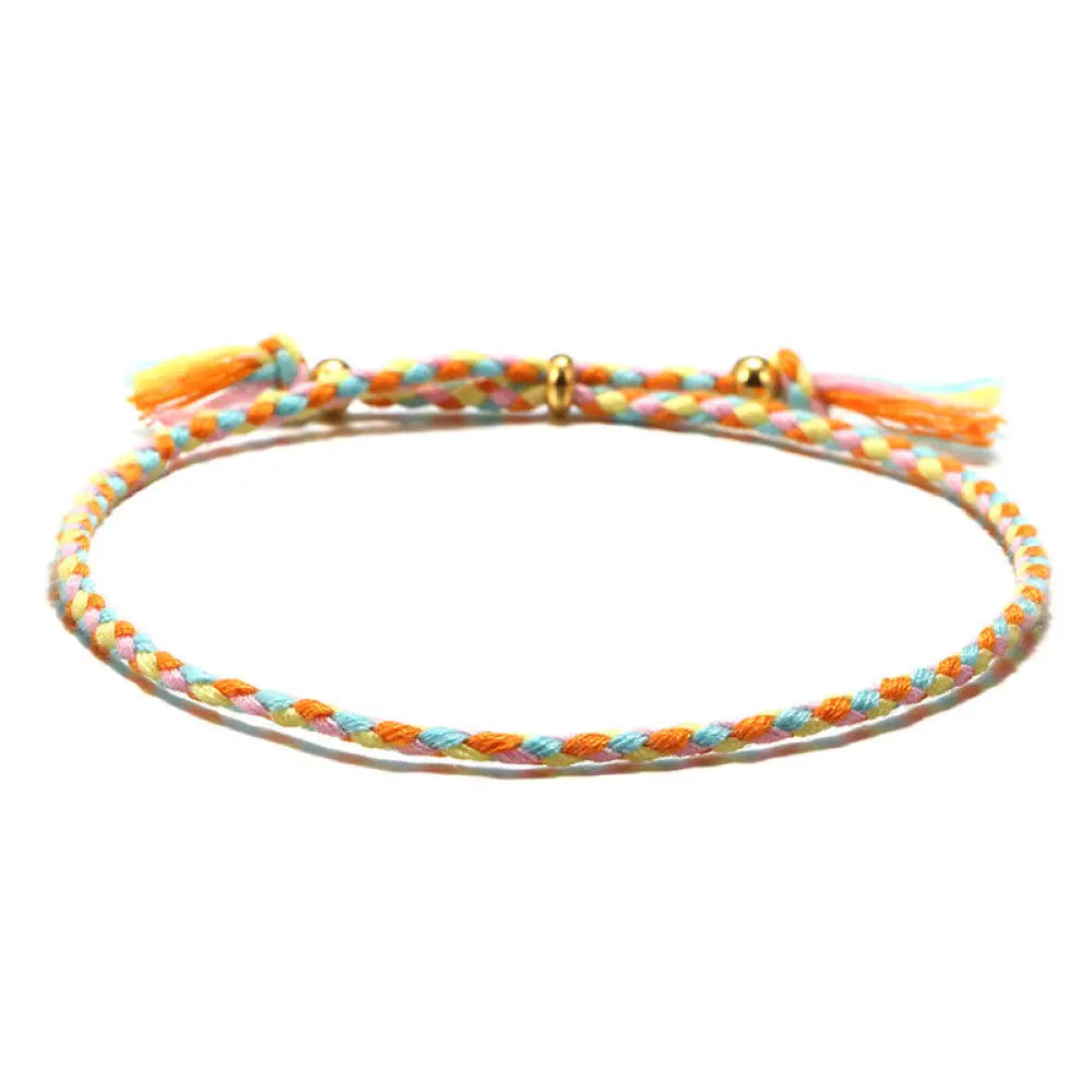 Buddha Stones Handmade Colorful Rope Braided Tassel Adjustable Harmony Bracelet - Yellow Blue(Wrist Circumference