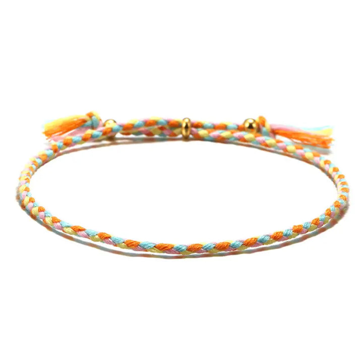 Buddha Stones Handmade Colorful Rope Braided Tassel Adjustable Harmony Bracelet - Yellow Blue(Wrist Circumference
