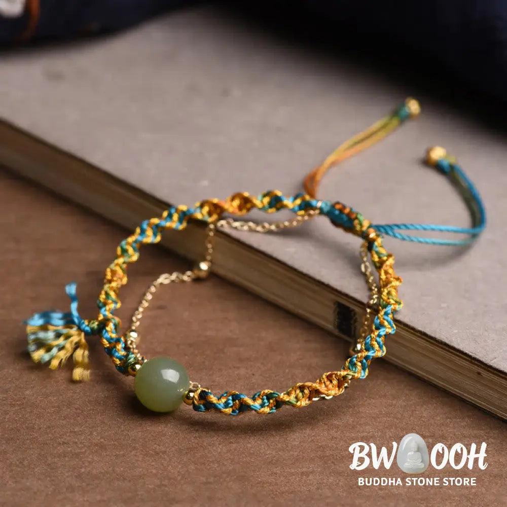 Buddha Stones Handmade Colorful Rope Luck Jade Bead Abundance Double Layer Bracelet - BWOOOH - 14-16cm - Bracelet