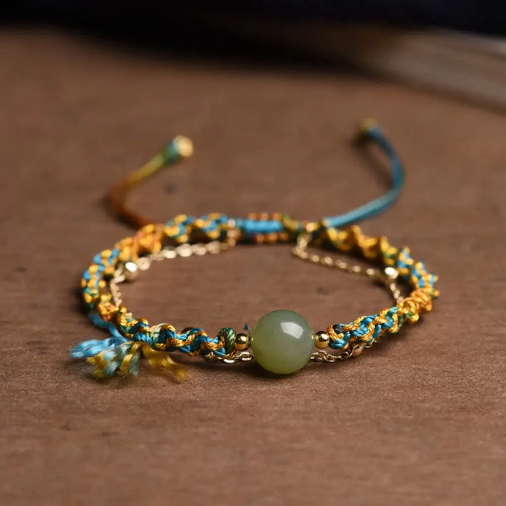 BWOOOH Handmade Colorful Rope Luck Jade Bead Abundance Double Layer Bracelet - BWOOOH - 14-16cm - Bracelet