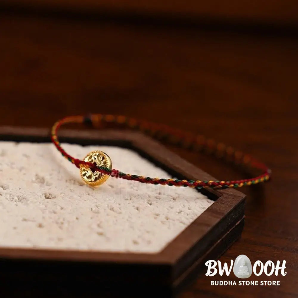 Buddha Stones Handmade Copper Coins Charm Connection Braided String Adjustable Bracelet Anklet - Bracelet Anklet