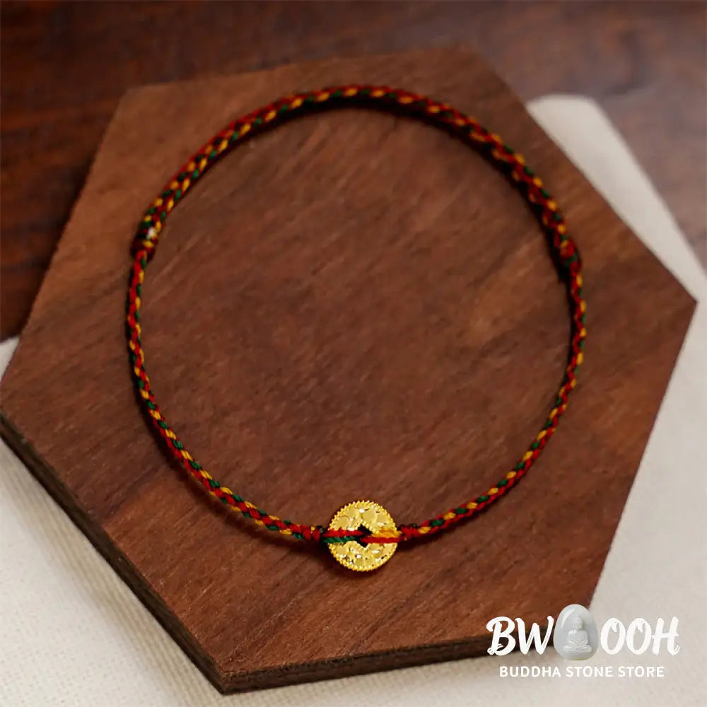 Buddha Stones Handmade Copper Coins Charm Connection Braided String Adjustable Bracelet Anklet - Bracelet Anklet