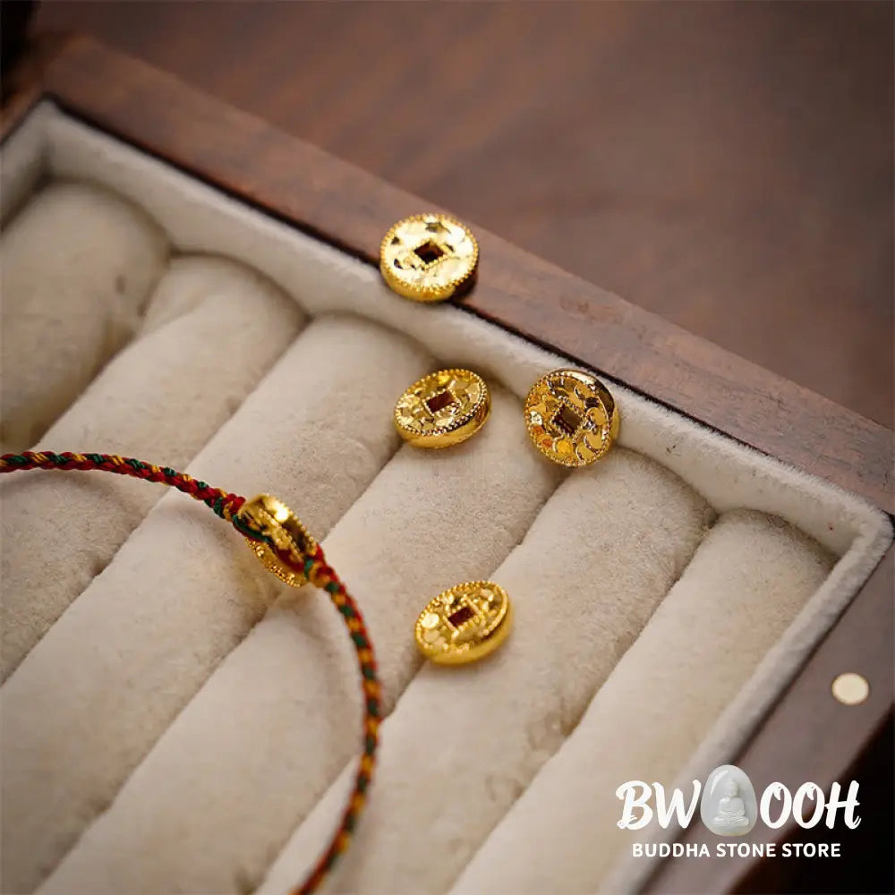 Buddha Stones Handmade Copper Coins Charm Connection Braided String Adjustable Bracelet Anklet - Bracelet Anklet