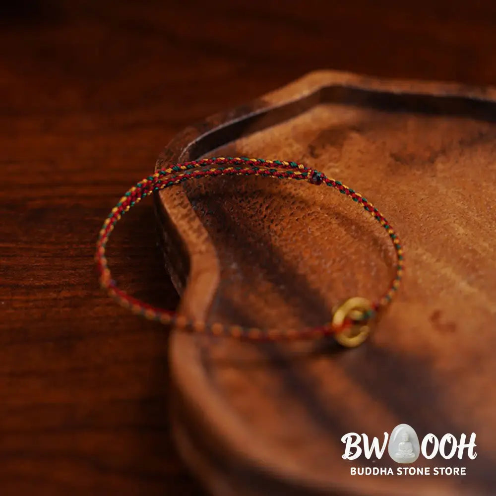 Buddha Stones Handmade Copper Coins Charm Connection Braided String Adjustable Bracelet Anklet - Bracelet Anklet