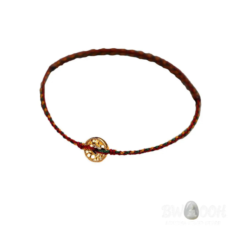 Buddha Stones Handmade Copper Coins Charm Connection Braided String Adjustable Bracelet Anklet - Bracelet Anklet