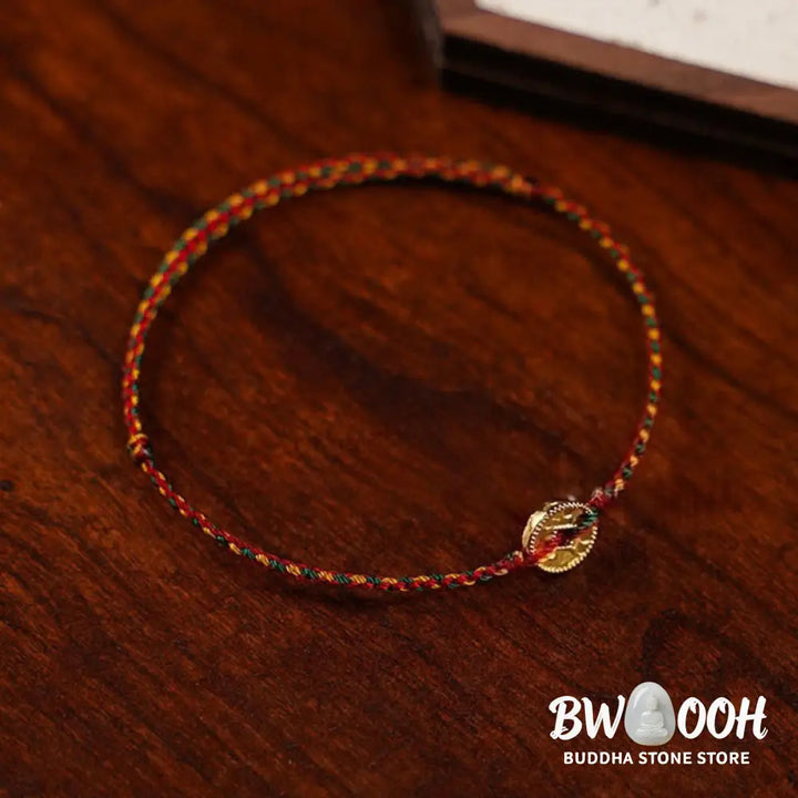 Buddha Stones Handmade Copper Coins Charm Connection Braided String Adjustable Bracelet Anklet - Bracelet Anklet