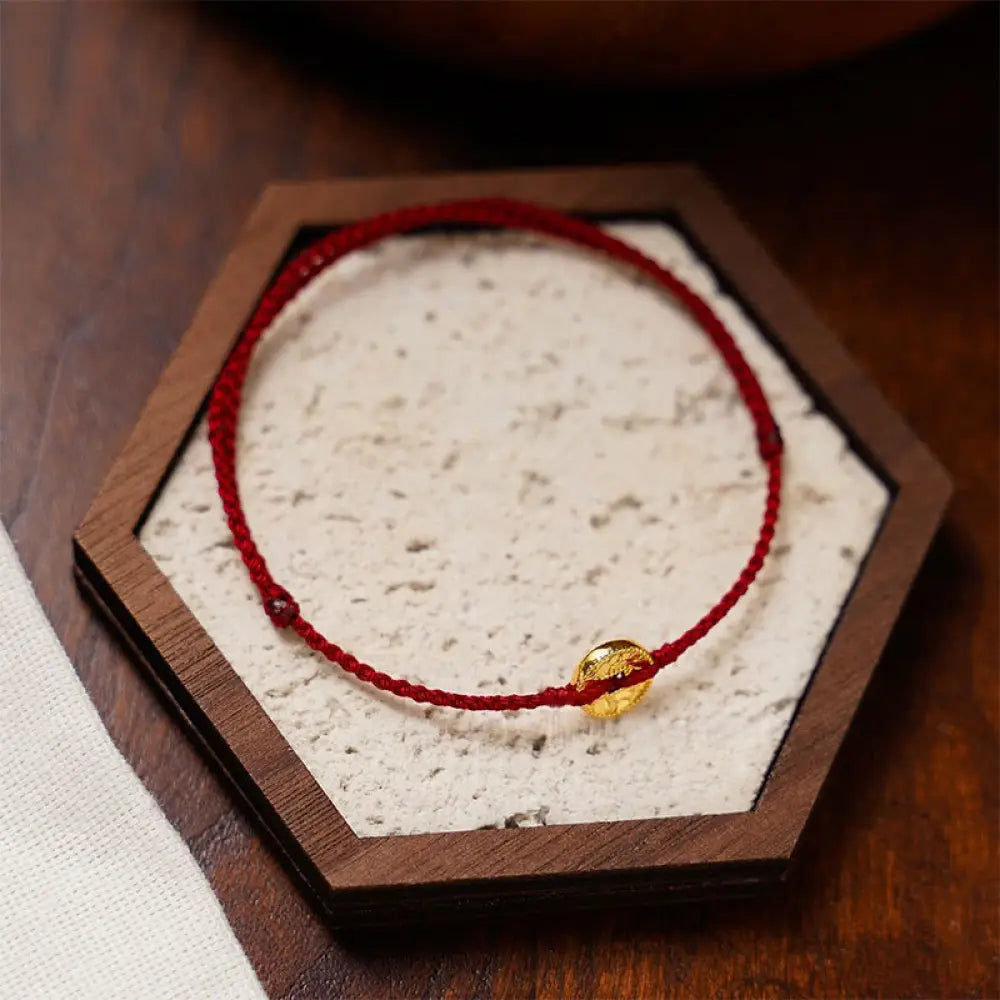 Buddha Stones Handmade Copper Coins Charm Connection Braided String Adjustable Bracelet Anklet - Red Bracelet
