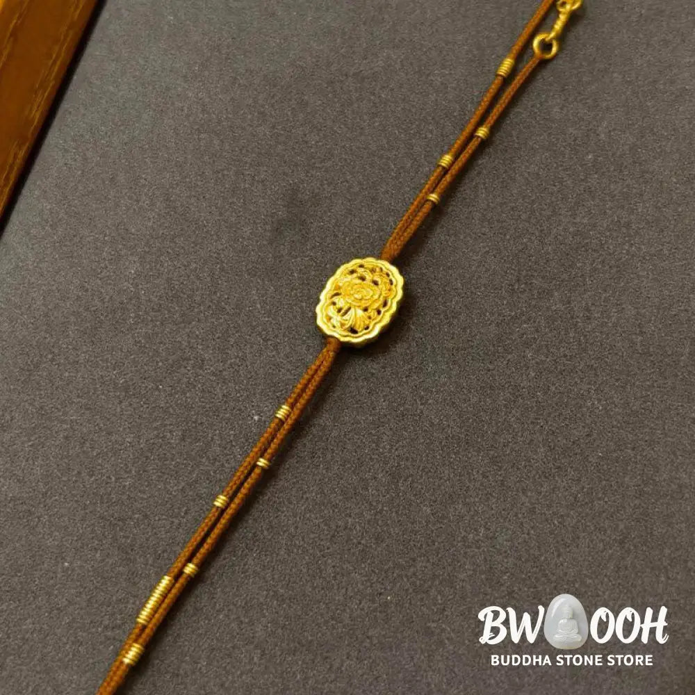 Buddha Stones Handmade Copper Gold Plated Peony String Balance Bracelet - Copper &amp; Rope(Wrist Circumference: 14-15cm)