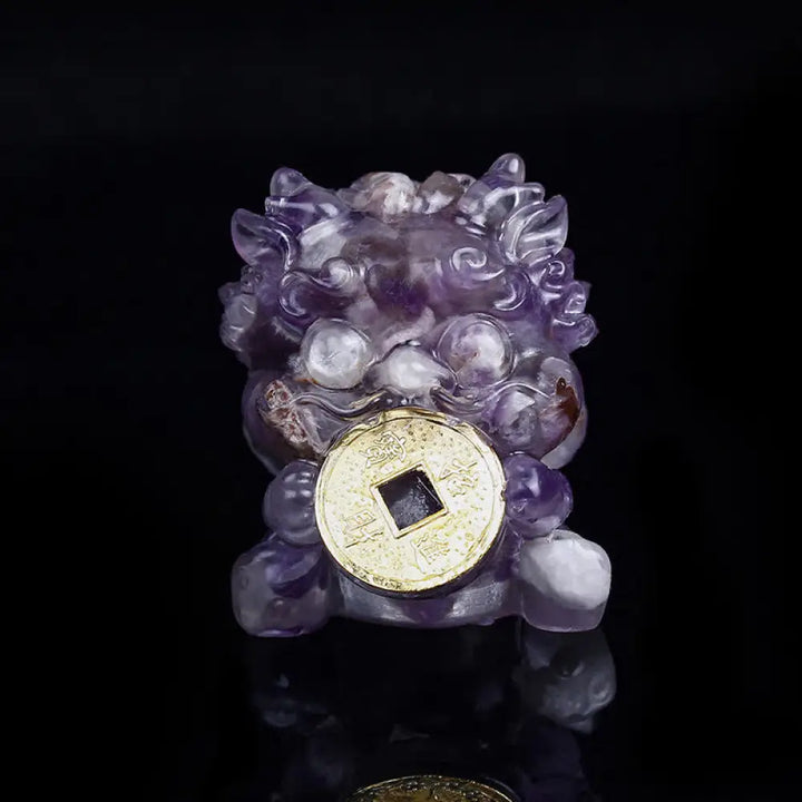 Buddha Stones Handmade Cute PiXiu Gold Coin Crystal Fengshui Energy Wealth Fortune Home Decoration - amethyst