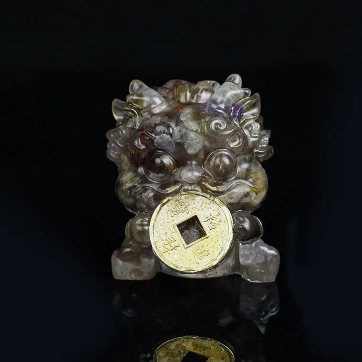 Buddha Stones Handmade Cute PiXiu Gold Coin Crystal Fengshui Energy Wealth Fortune Home Decoration - Auralite23
