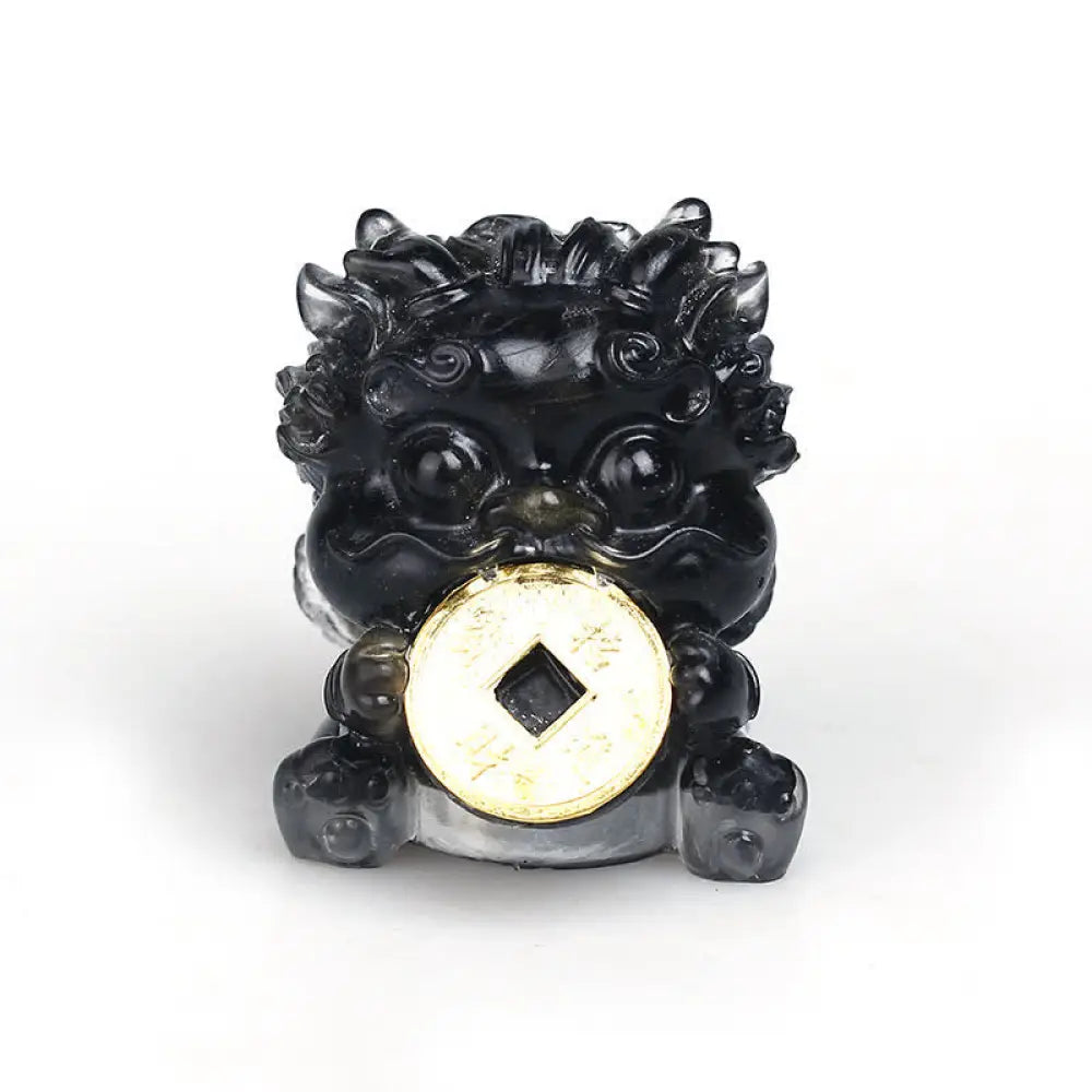 Buddha Stones Handmade Cute PiXiu Gold Coin Crystal Fengshui Energy Wealth Fortune Home Decoration - Black