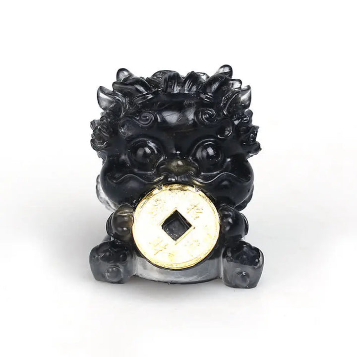 Buddha Stones Handmade Cute PiXiu Gold Coin Crystal Fengshui Energy Wealth Fortune Home Decoration - Black