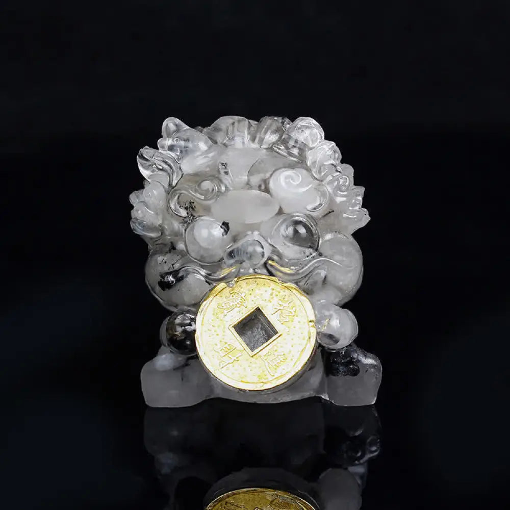 Buddha Stones Handmade Cute PiXiu Gold Coin Crystal Fengshui Energy Wealth Fortune Home Decoration - Black Rutilated