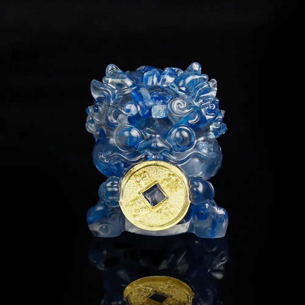 Buddha Stones Handmade Cute PiXiu Gold Coin Crystal Fengshui Energy Wealth Fortune Home Decoration - Blue Crystal