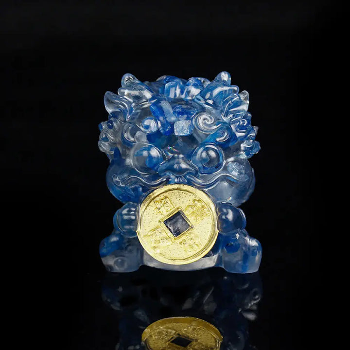 Buddha Stones Handmade Cute PiXiu Gold Coin Crystal Fengshui Energy Wealth Fortune Home Decoration - Blue Crystal