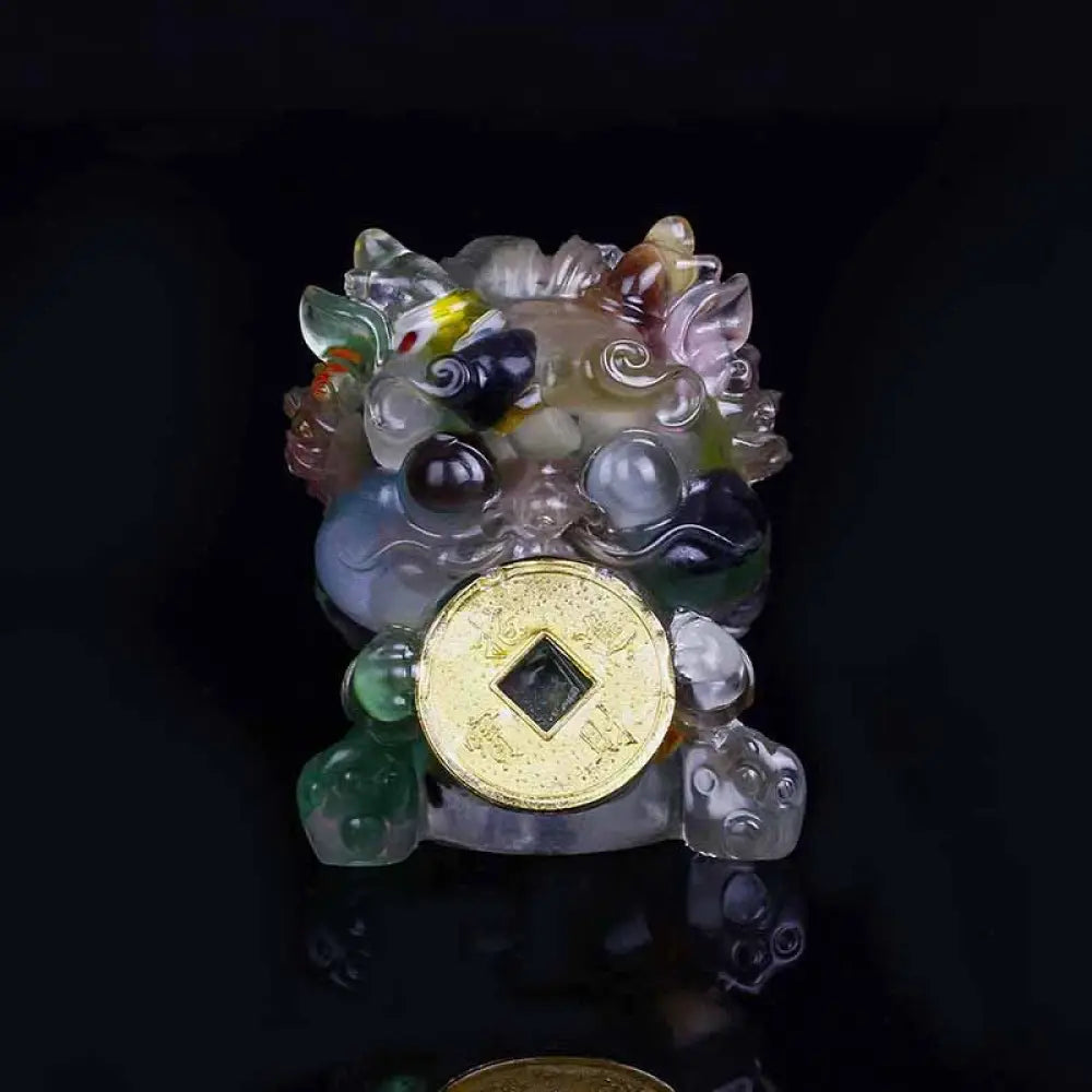 Buddha Stones Handmade Cute PiXiu Gold Coin Crystal Fengshui Energy Wealth Fortune Home Decoration - Cat’s Eye