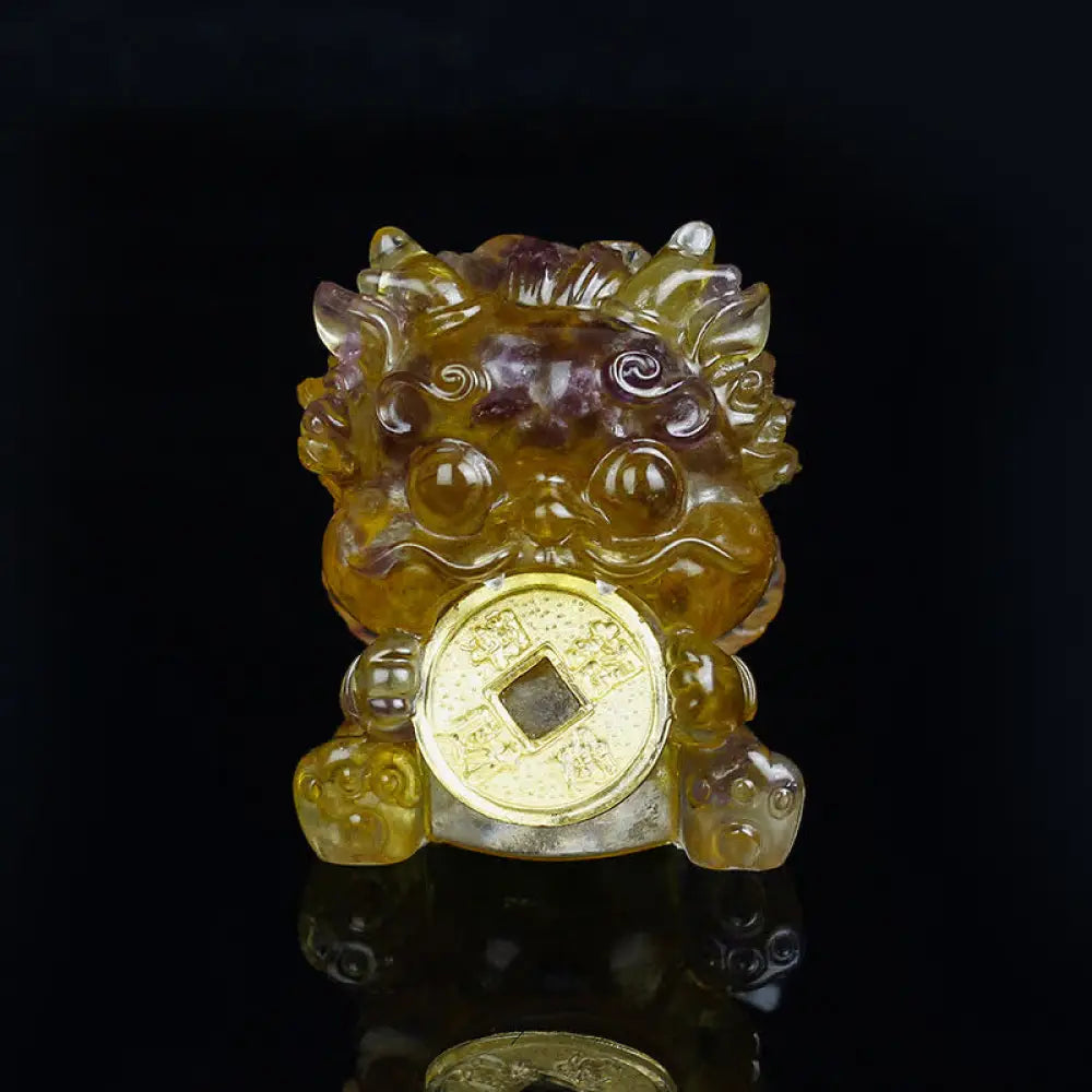 Buddha Stones Handmade Cute PiXiu Gold Coin Crystal Fengshui Energy Wealth Fortune Home Decoration - Citrine + Amethyst