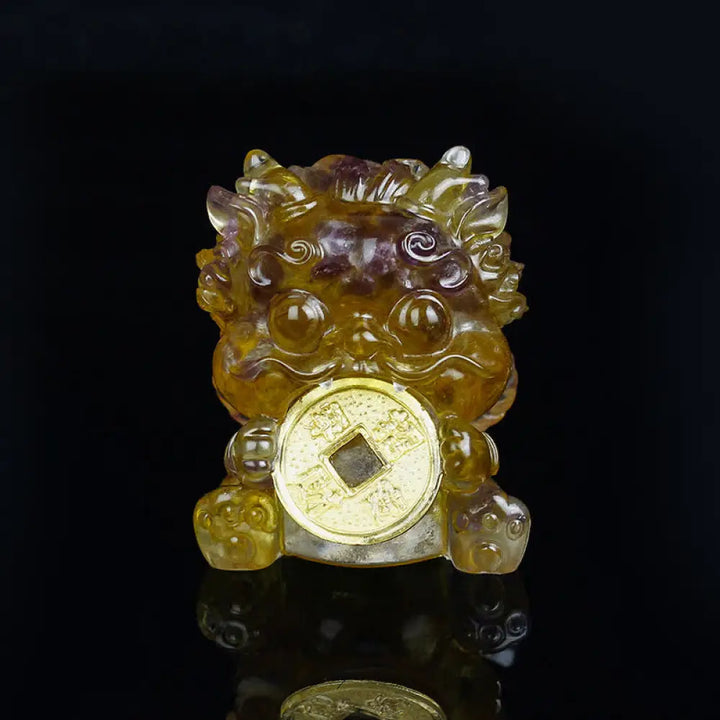 Buddha Stones Handmade Cute PiXiu Gold Coin Crystal Fengshui Energy Wealth Fortune Home Decoration - Citrine + Amethyst