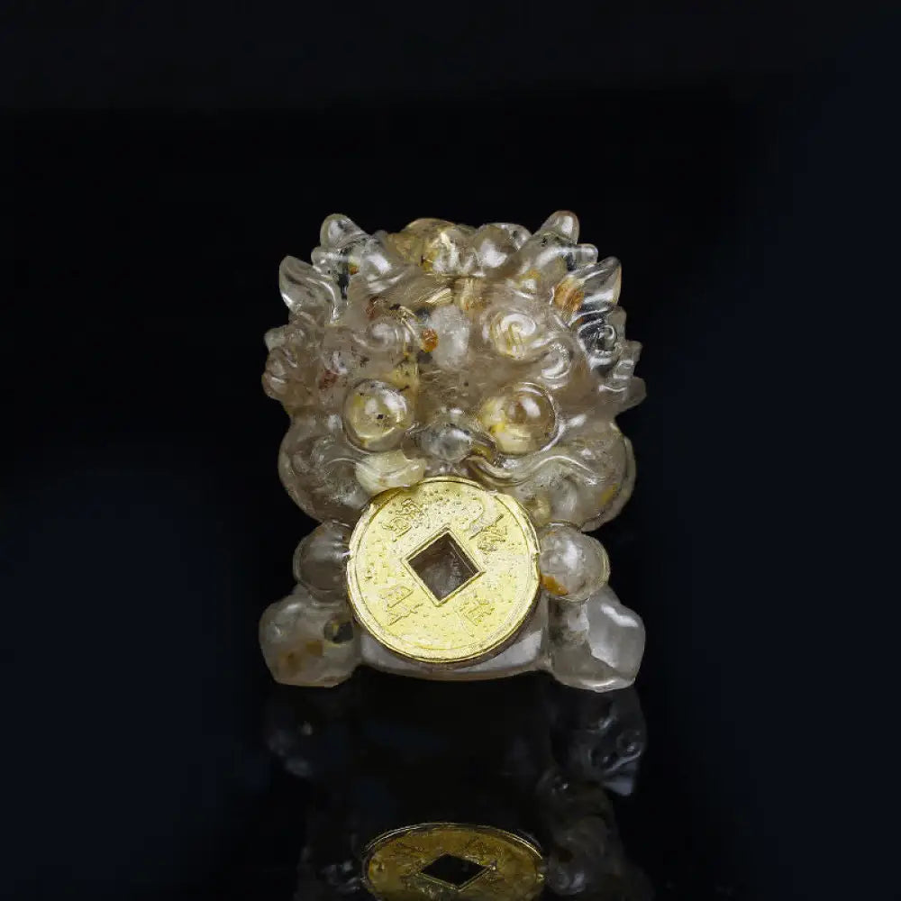Buddha Stones Handmade Cute PiXiu Gold Coin Crystal Fengshui Energy Wealth Fortune Home Decoration - Golden Rutilated