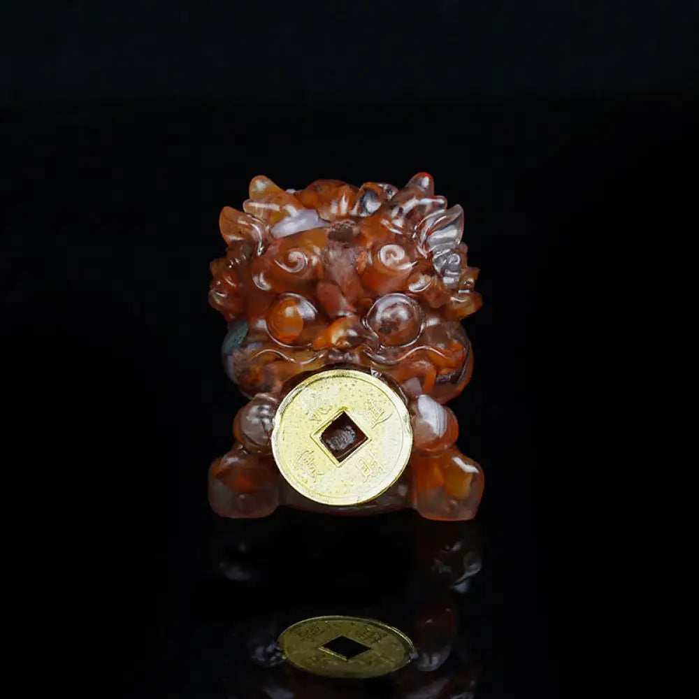 Buddha Stones Handmade Cute PiXiu Gold Coin Crystal Fengshui Energy Wealth Fortune Home Decoration - Red Agate