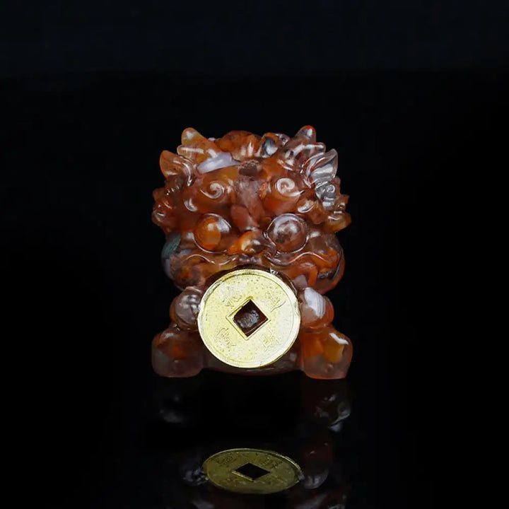 Buddha Stones Handmade Cute PiXiu Gold Coin Crystal Fengshui Energy Wealth Fortune Home Decoration - Red Agate