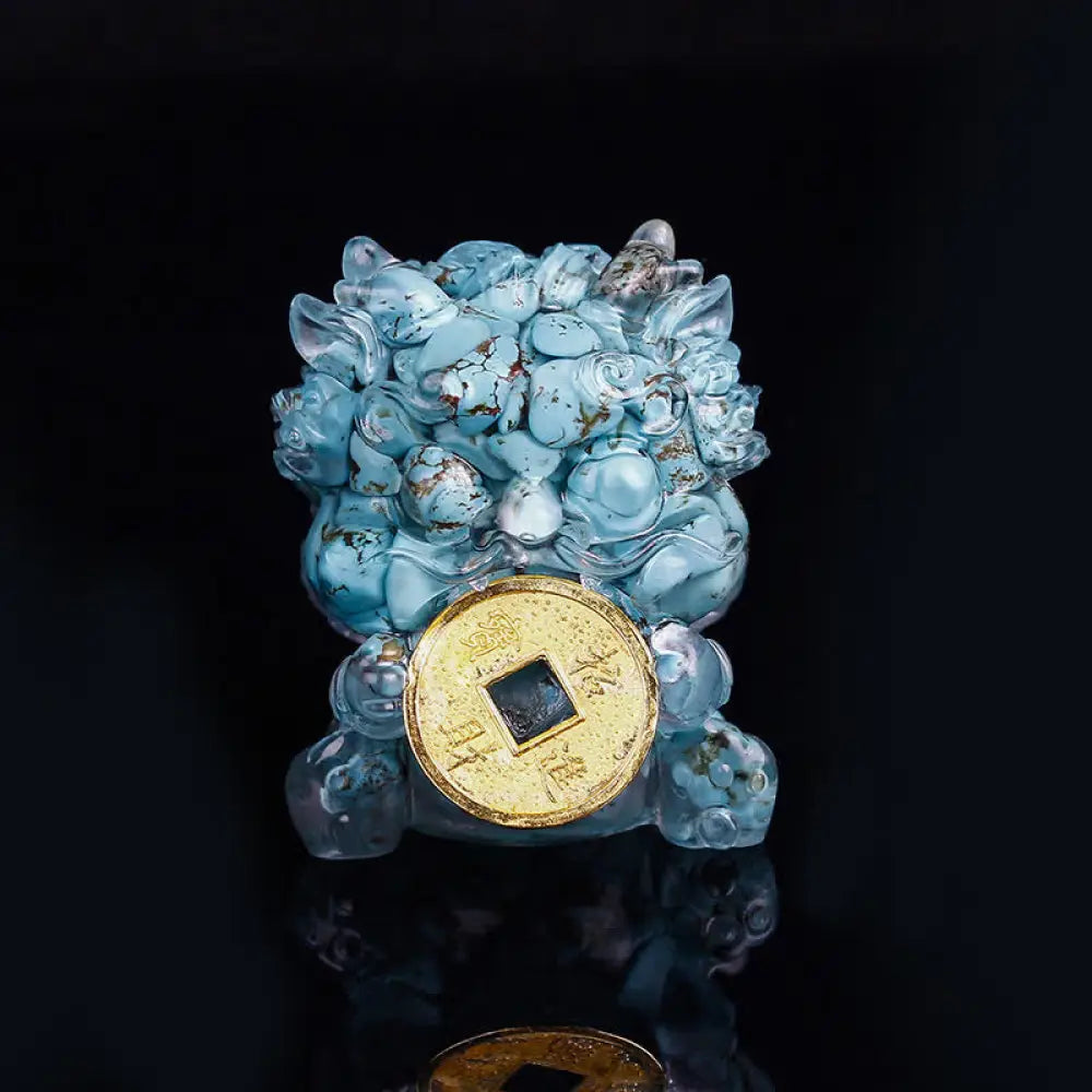 Buddha Stones Handmade Cute PiXiu Gold Coin Crystal Fengshui Energy Wealth Fortune Home Decoration - Turquoise