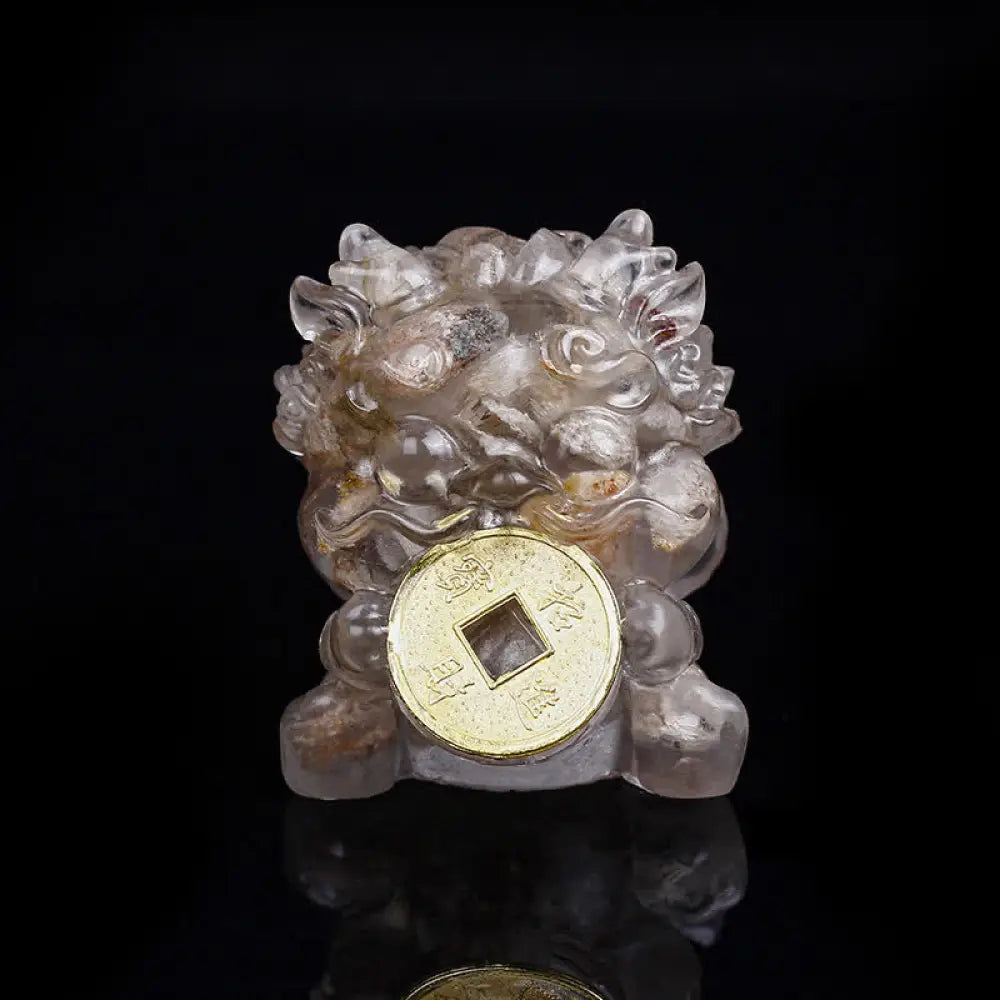Buddha Stones Handmade Cute PiXiu Gold Coin Crystal Fengshui Energy Wealth Fortune Home Decoration - White Phantom