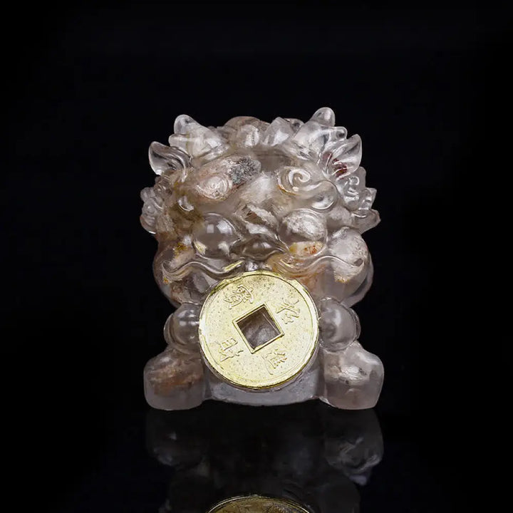 Buddha Stones Handmade Cute PiXiu Gold Coin Crystal Fengshui Energy Wealth Fortune Home Decoration - White Phantom