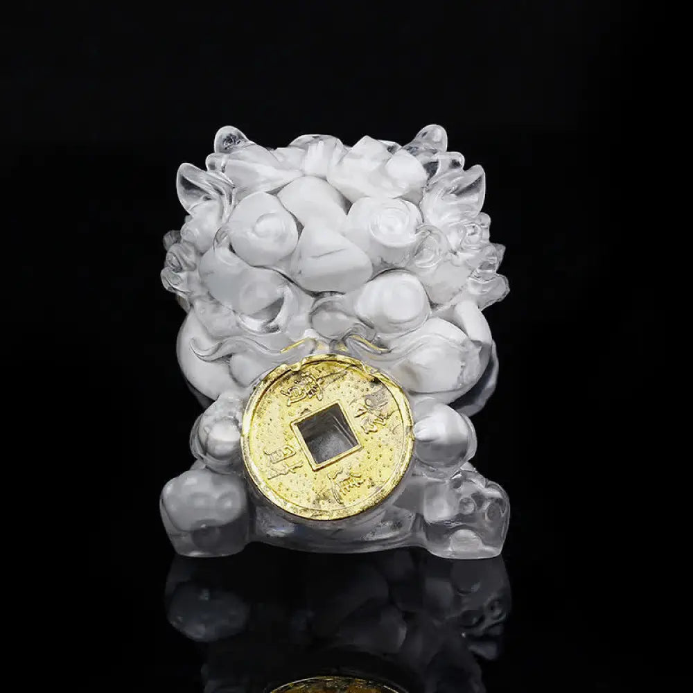Buddha Stones Handmade Cute PiXiu Gold Coin Crystal Fengshui Energy Wealth Fortune Home Decoration - White Turquoise