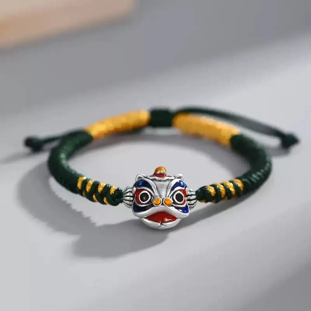 Buddha Stones Handmade Dancing Lion Luck Braided String Bracelet - BWOOOH - Green(Wrist Circumference 14-21cm)