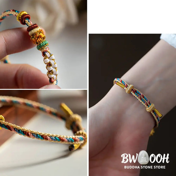 Buddha Stones Handmade Dunhuang Color Peach Blossom Pattern Braid String Bracelet - BWOOOH - Bracelet