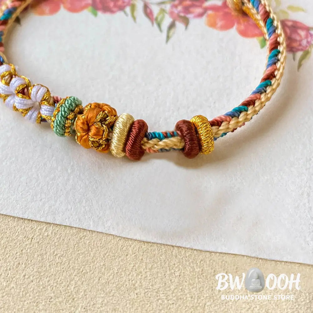 Buddha Stones Handmade Dunhuang Color Peach Blossom Pattern Braid String Bracelet - BWOOOH - Bracelet