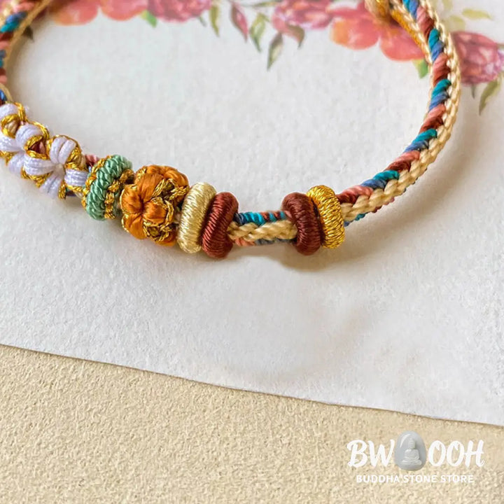 Buddha Stones Handmade Dunhuang Color Peach Blossom Pattern Braid String Bracelet - BWOOOH - Bracelet