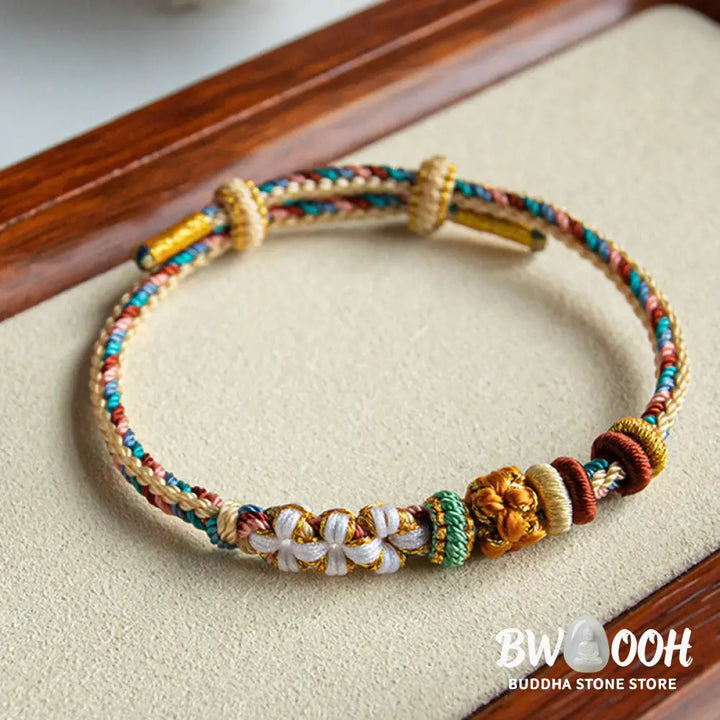 Buddha Stones Handmade Dunhuang Color Peach Blossom Pattern Braid String Bracelet - BWOOOH - Bracelet