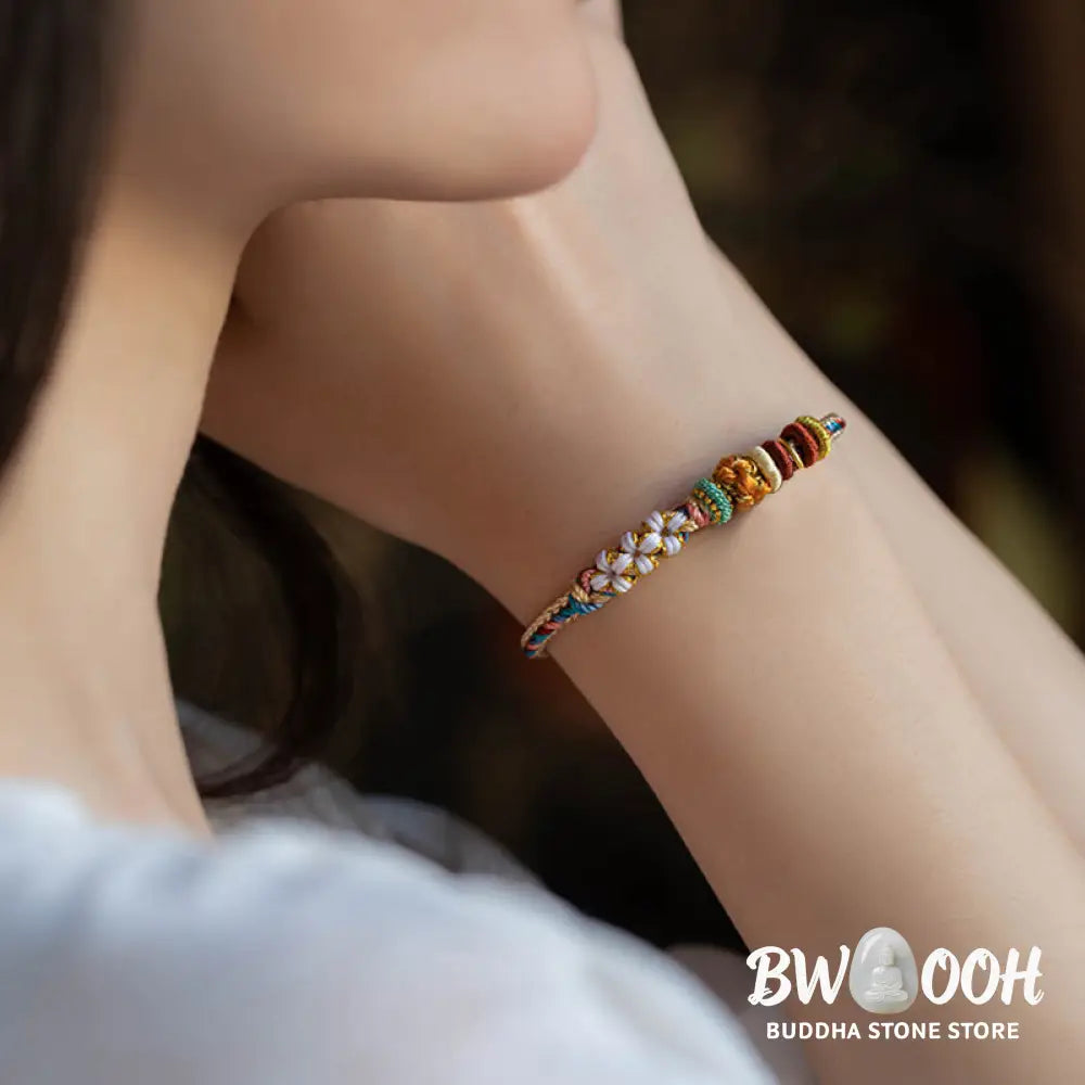 Buddha Stones Handmade Dunhuang Color Peach Blossom Pattern Braid String Bracelet - BWOOOH - Bracelet