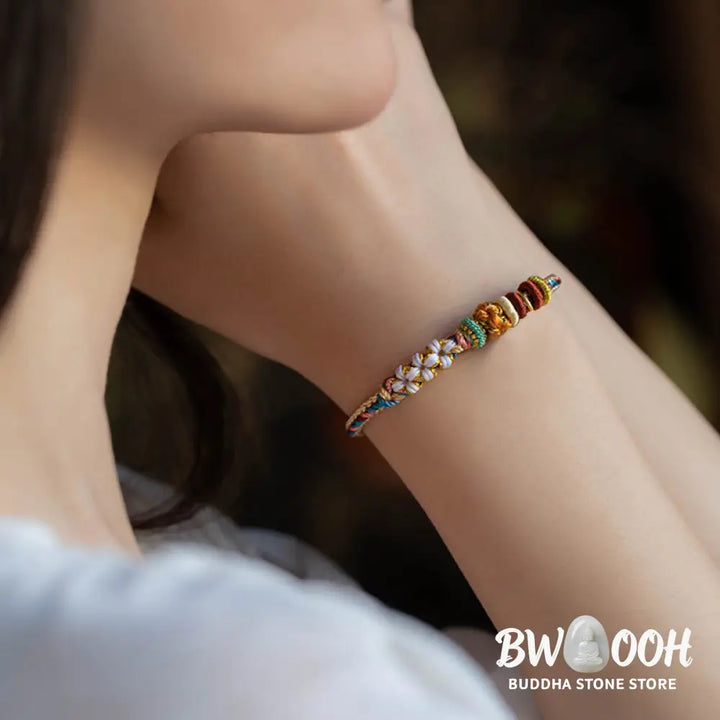 Buddha Stones Handmade Dunhuang Color Peach Blossom Pattern Braid String Bracelet - BWOOOH - Bracelet