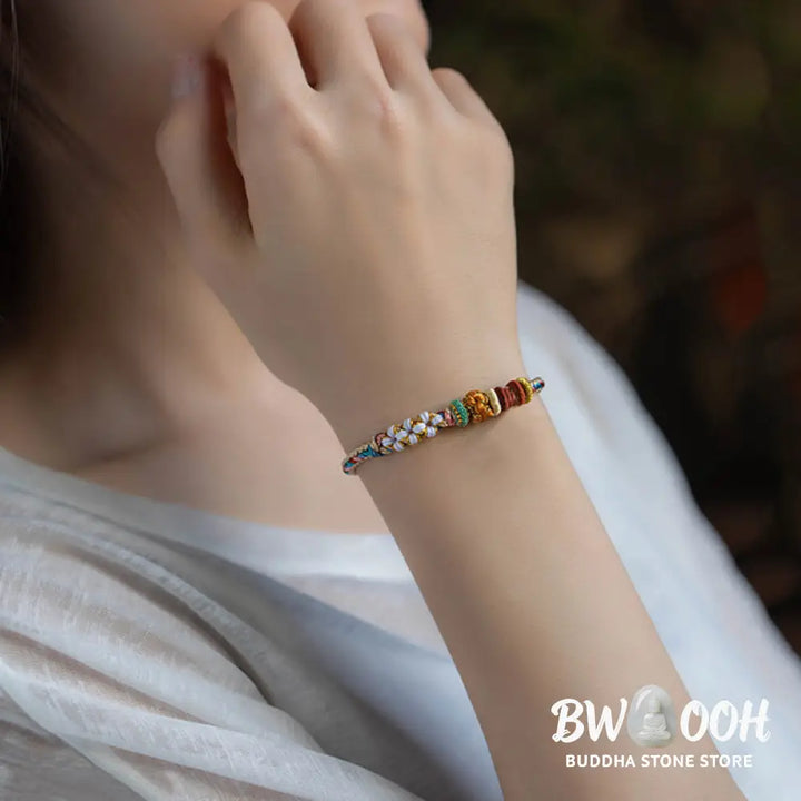 Buddha Stones Handmade Dunhuang Color Peach Blossom Pattern Braid String Bracelet - BWOOOH - Bracelet