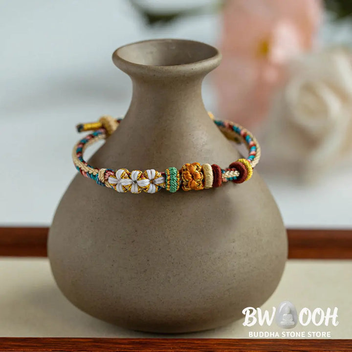 Buddha Stones Handmade Dunhuang Color Peach Blossom Pattern Braid String Bracelet - BWOOOH - Bracelet