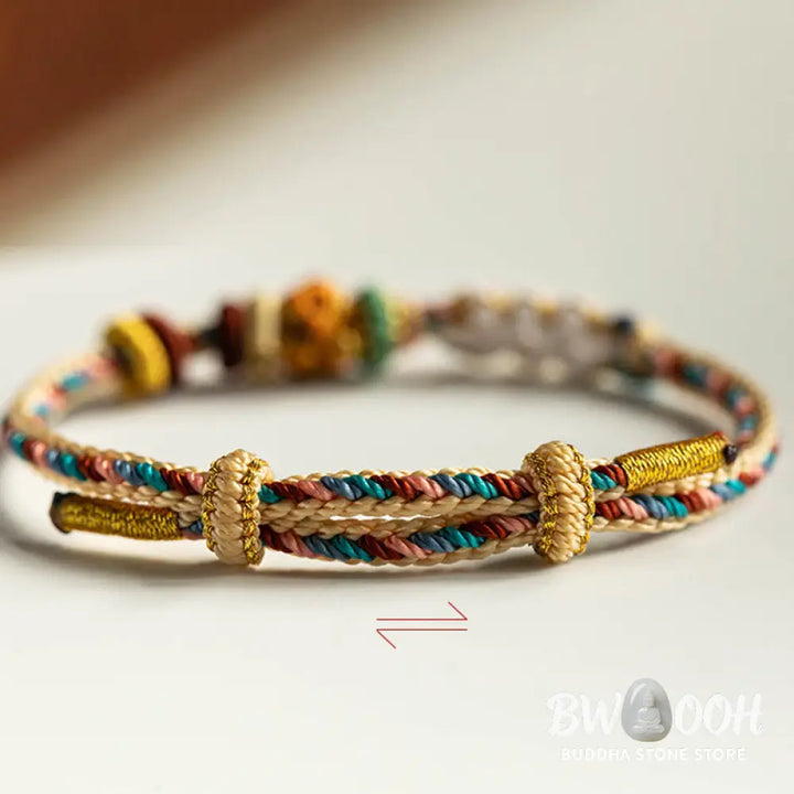 Buddha Stones Handmade Dunhuang Color Peach Blossom Pattern Braid String Bracelet - BWOOOH - Bracelet