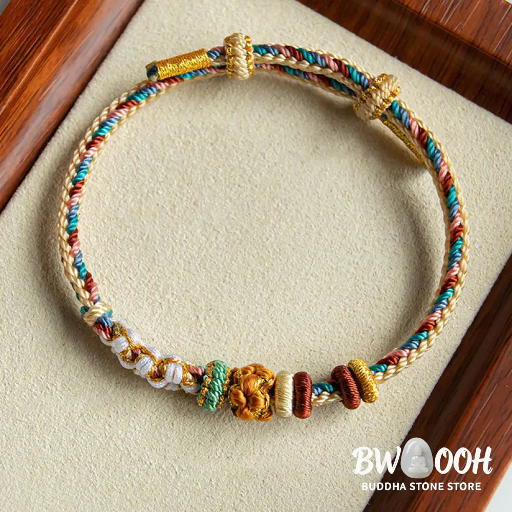 Buddha Stones Handmade Dunhuang Color Peach Blossom Pattern Braid String Bracelet - BWOOOH - Bracelet