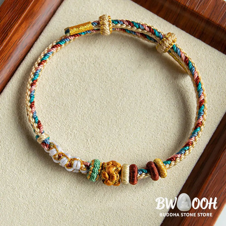 Buddha Stones Handmade Dunhuang Color Peach Blossom Pattern Braid String Bracelet - BWOOOH - Bracelet