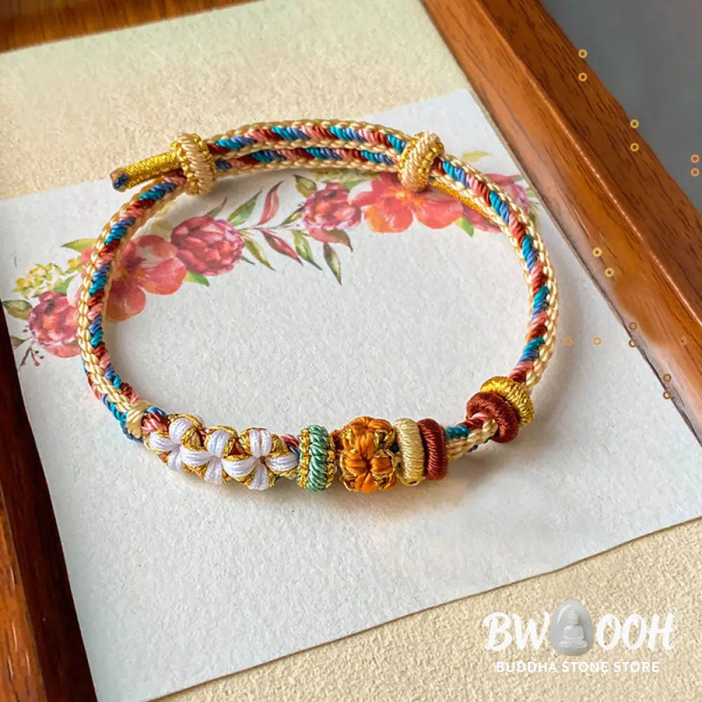 Buddha Stones Handmade Dunhuang Color Peach Blossom Pattern Braid String Bracelet - BWOOOH - Bracelet