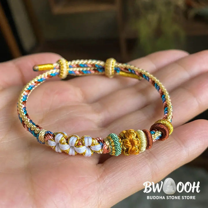 Buddha Stones Handmade Dunhuang Color Peach Blossom Pattern Braid String Bracelet - BWOOOH - Bracelet